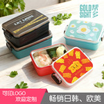 帮多-304不锈钢饭盒塑料饭盒单层便当盒长方形可微波炉午餐盒