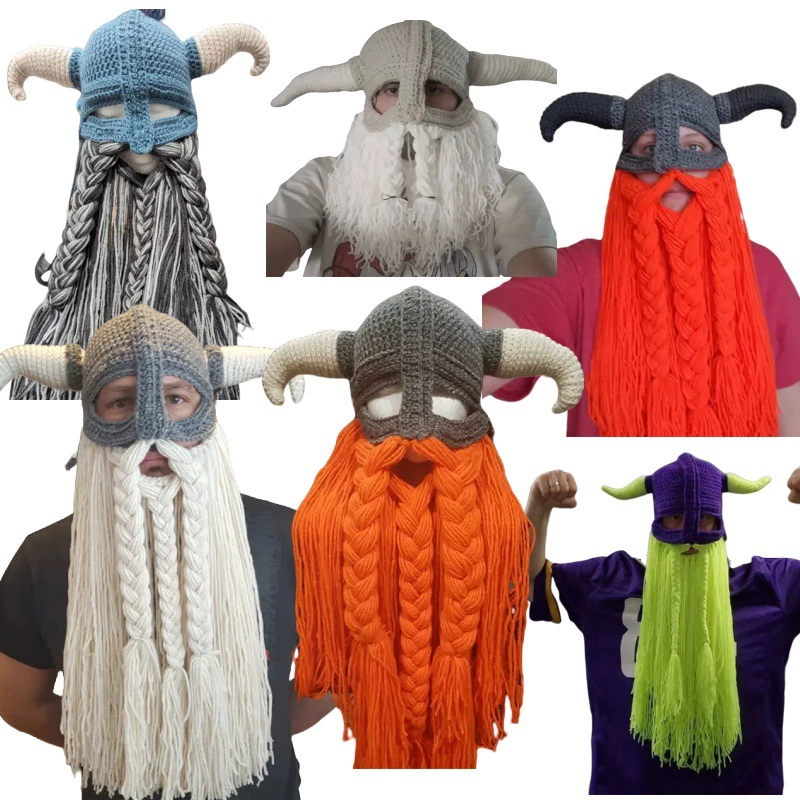 Внешняя торговля Amazon трансграничный новый чистый ручной вязаный большой рогатый рог борода шляпа пуловера забавная личность шляпа для взрослых