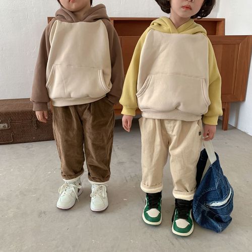  New Korean Style Children's Winter Plush Stretch Corduroy Long Pants for Boys and Girls Baby Thickened Double Layer Pants
