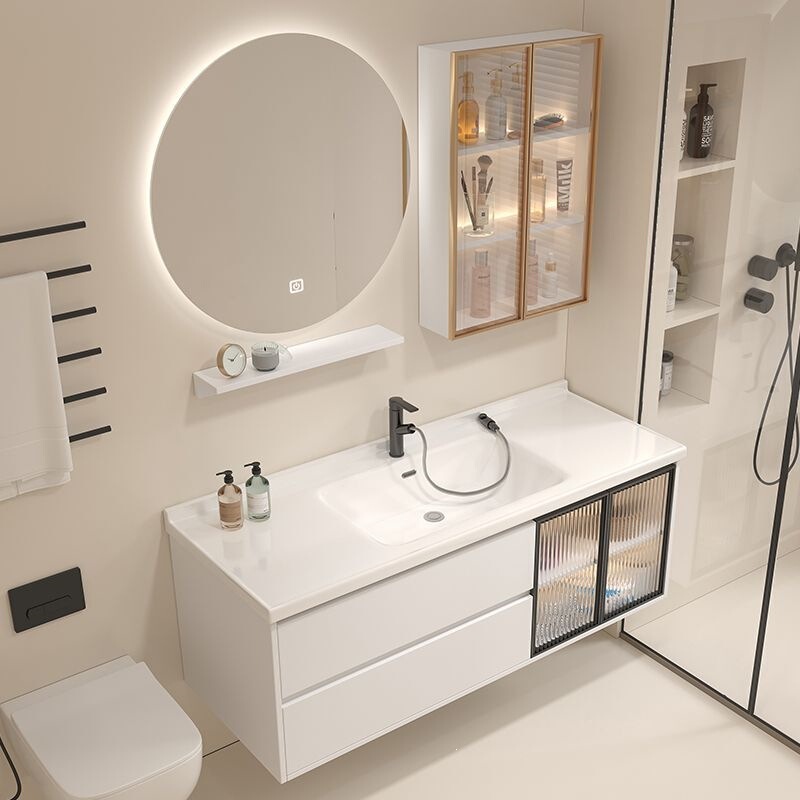 Modern minimalist bathroom cabinet with integrated ceramic basin, bathroom cabinet, washstand, washbasin, integrated sink, hand-washing and face-washing basin Modern minimalist bathroom cabinet with integrated ceramic basin, bathroom cabinet, washstand, washbasin, integrated sink, hand-washing and face-washing basin