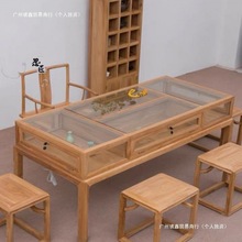 榆木展示柜新中式珠宝柜台首饰文玩玻璃展台桌玉器货柜商场中岛柜