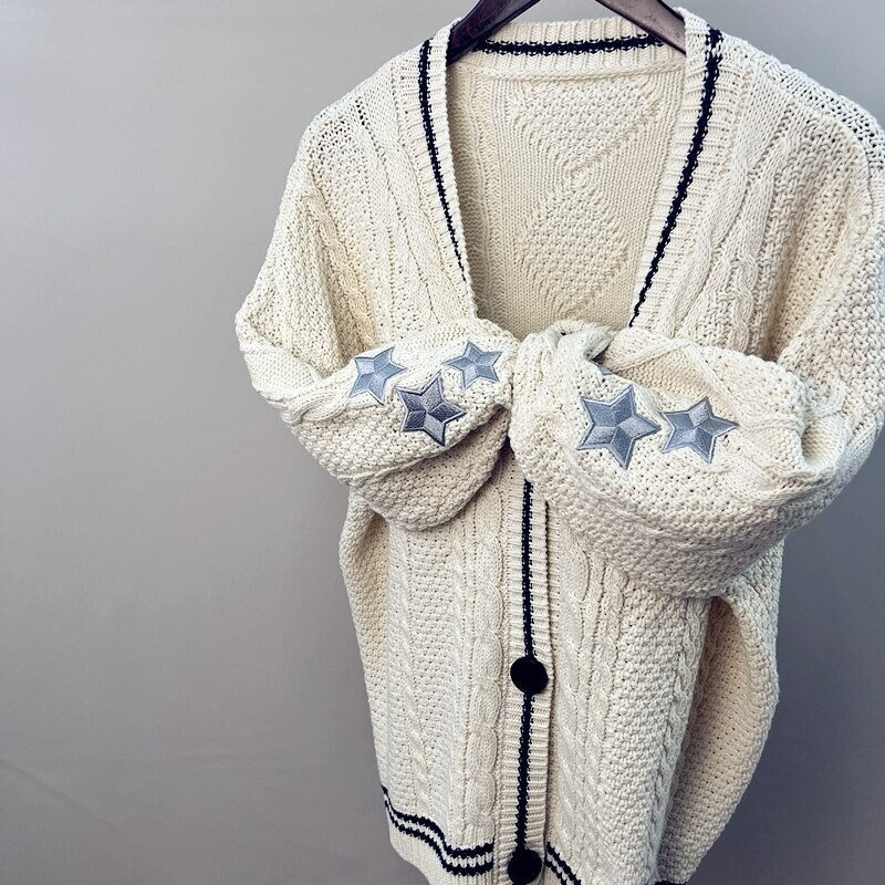 564g Weight Long Sleeve Sleeve Length Single Breasted Placket Type Polyester Fabric Type Regular Top Length Cardigan, Sweater Tops Type Casual, Daily Occasion V Neck Neckline Loose Fit Type Star Pattern Spring, Autumn Season Women's Gender Button Design Preppy Style, Simple Style Style Wholesale Women's Preppy Style Simple Style Star Long Sleeve Button Sweaters & Cardigans 12