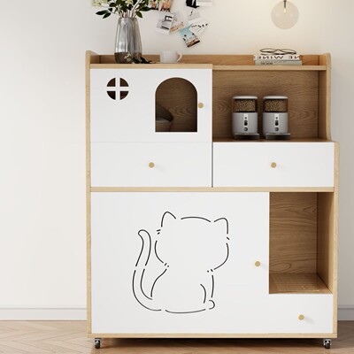 代发家用猫别墅猫砂柜豪华猫咪房子实木猫柜猫笼家用室内超大猫舍|ms