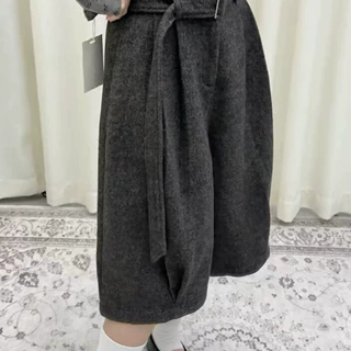 复古高腰抽褶时髦毛呢休闲中裤女秋冬厚呢料显瘦七分裤
