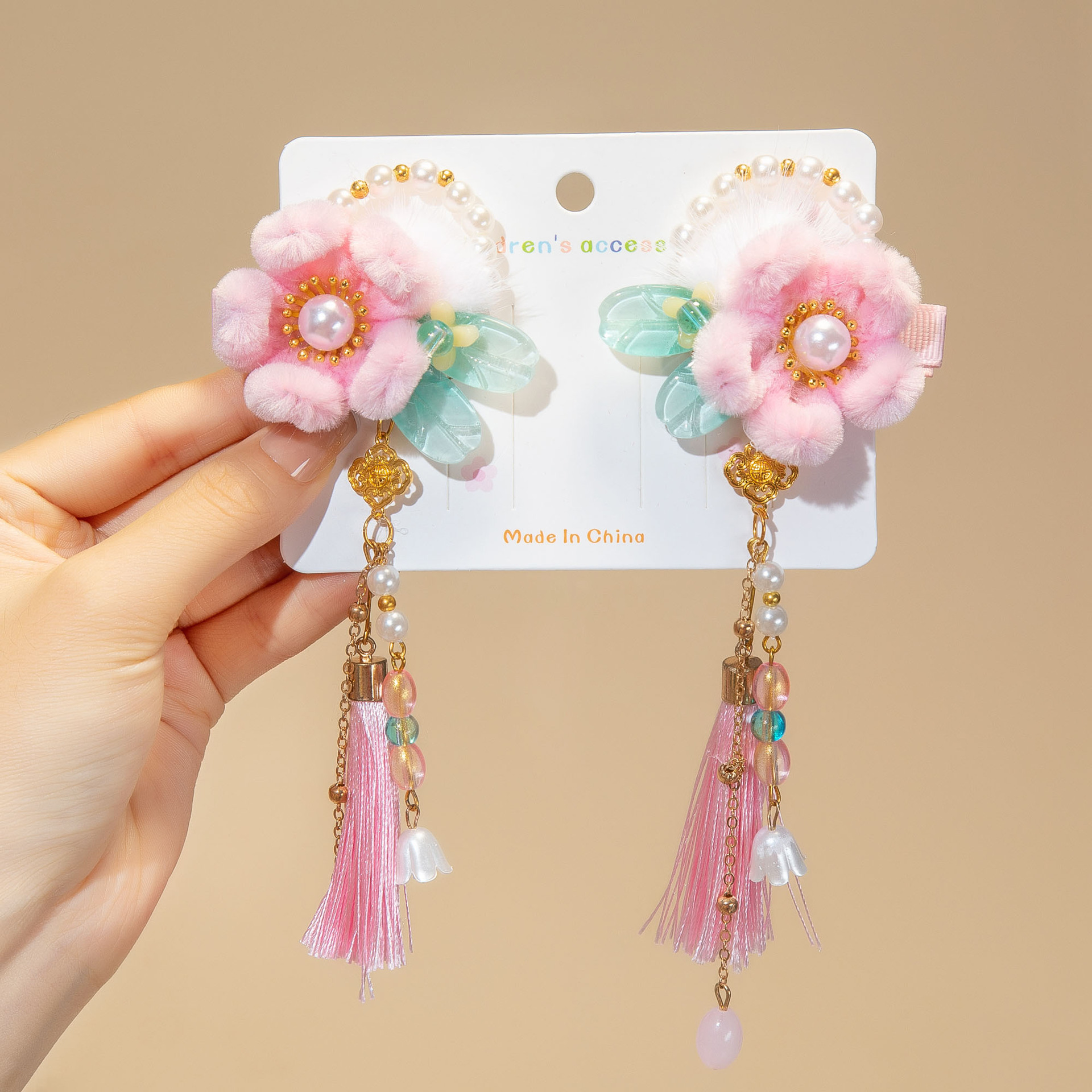 Año Nuevo horquilla accesorios para el cabello de los niños Hanfu estilo antiguo borla arco horquilla niña bebé peluca trenza cabeza Accesorios
