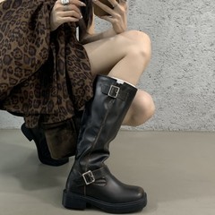 小众设计做旧长筒靴女不过膝2025新款厚底复古擦色高筒骑士靴