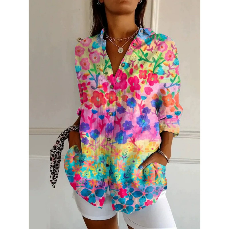 Amazon европейский и американский стиль моды с рукавами плеча для женщин с длинным рукавом рубашка леопардовый принт 3D цифровой принт осенняя средняя длинная модель