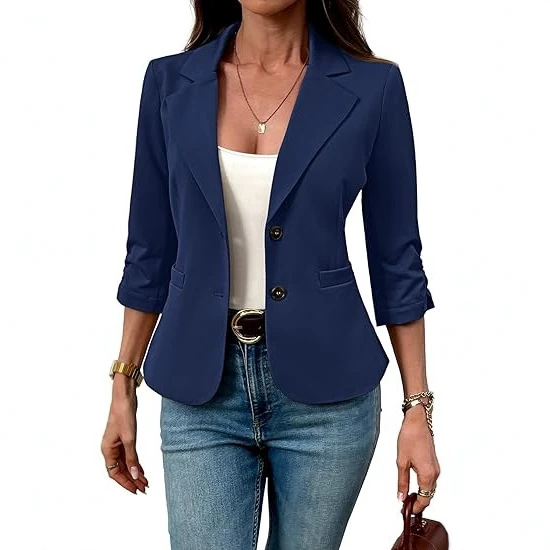 2026 Amazon WISH Foreign Trade Autumn Three-Quarter Sleeve Solid Color Cardigan Blazer Women's Fashionable Business Wear