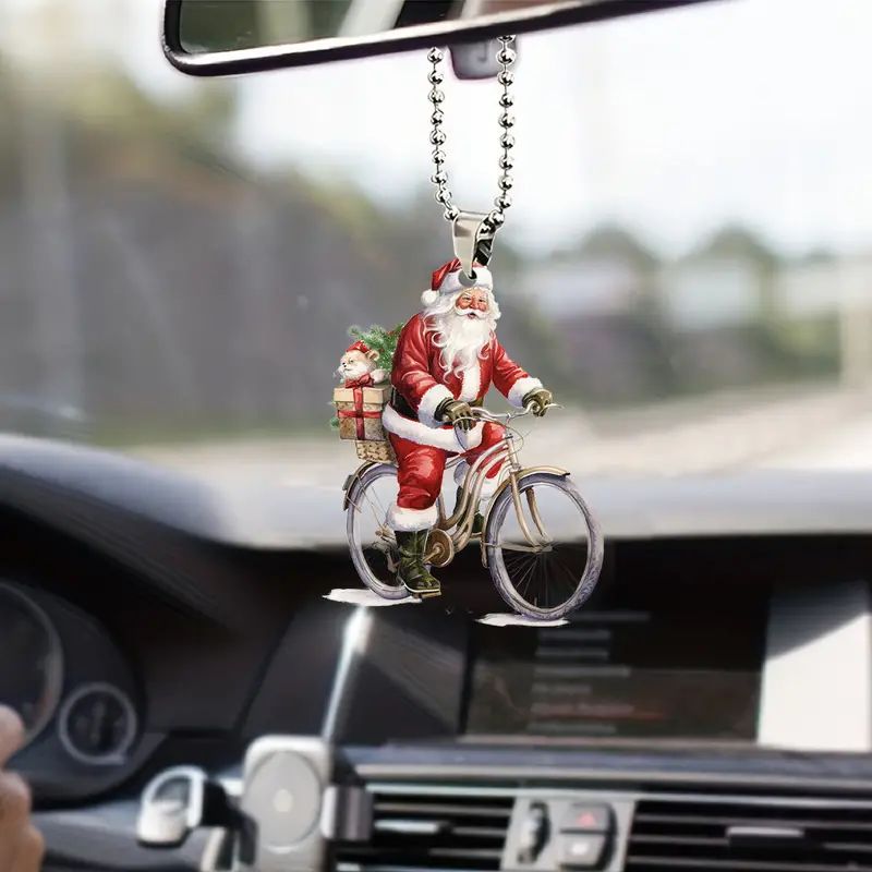 Navidad en bicicleta Santa Claus Fiesta Colgante Transfronterizo coche plano nuevo tipo de decoración llavero colgante