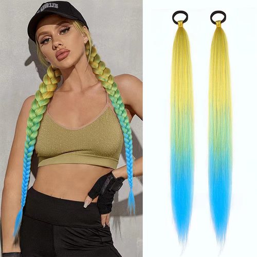Elastic Ponytail Headdress for Women, European & American Style: Seamless Wrap-around Braided Ponytail Extensions for Straight Hair