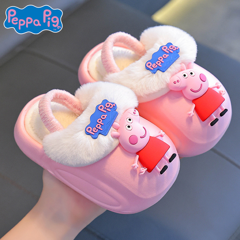 Piggy Page zapatillas de algodón de invierno para niños, niños, niñas y niñas, cinta elástica, calor y terciado, bolsas de tacones de algodón para niños y niños