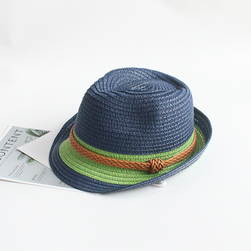 Fashion Style Children Unisex Fashion Color Block Crimping Straw Hat