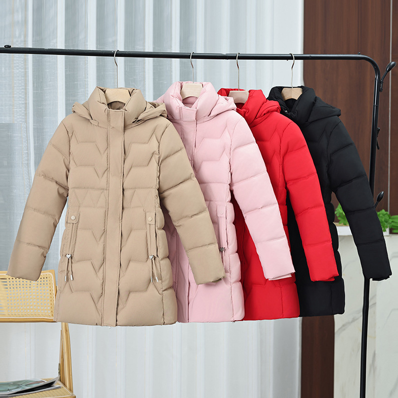 2025 invierno plumón de algodón mujer larga encapuchada delgada de comercio exterior algodón chaqueta de algodón pan chaqueta