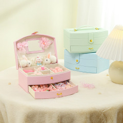 Child Jewelry Box Hair Accessories Storage Box PU Double Drawer Girl Princess Birthday Gift Hair Clip Headband Accessory Box