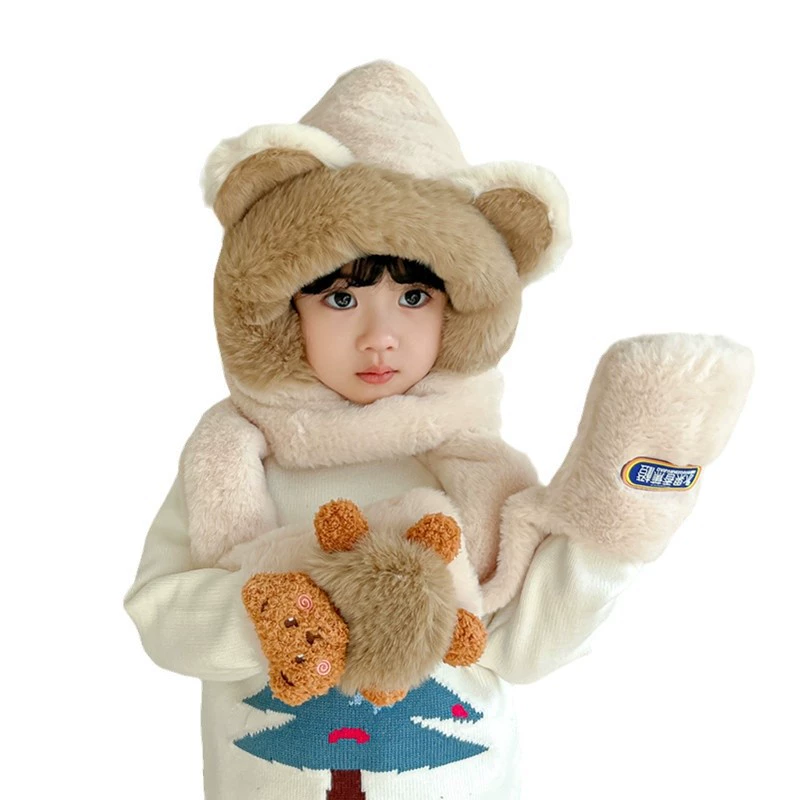 Детская шапка, шарф, тёплые бархатные милые зимние перчатки, 2–5 лет