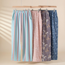 【30-50岁】全棉双层色织提花女士睡裤纯棉长裤大码家居裤休闲裤