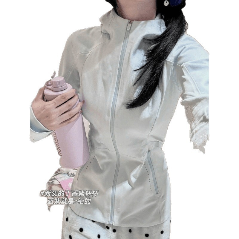 修身软壳冲锋衣女春夏新款连帽收腰瑜伽服速干透气防晒服外套|undefined