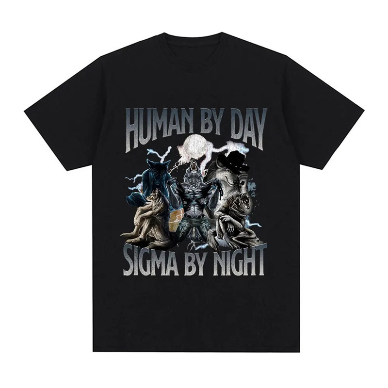 T-Shirt Sigma Short Sleeve Wolf Interesting Graphic Night Cotton Human Women's T-Shirt Day Casual Men's Street Style