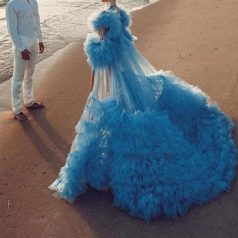 Maternity Photography Long Sleeve Bridal Maternity Dress Plus Size Morning Blue Bridal Wedding Dress Mesh Train Gown Bathrobe Maternity Photography Long Sleeve Bridal Maternity Dress Plus Size Morning Blue Bridal Wedding Dress Mesh Train Gown Bathrobe