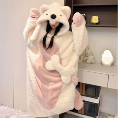 可爱卡通搞怪小狗珊瑚绒睡衣女秋冬季睡袍新款加绒加厚家居服套装