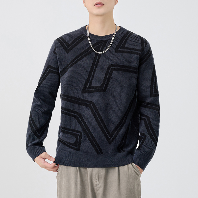 2025 invierno nuevo suéter de hombre vintage marca de moda cuello redondo chaqueta engrosada camisa de punto