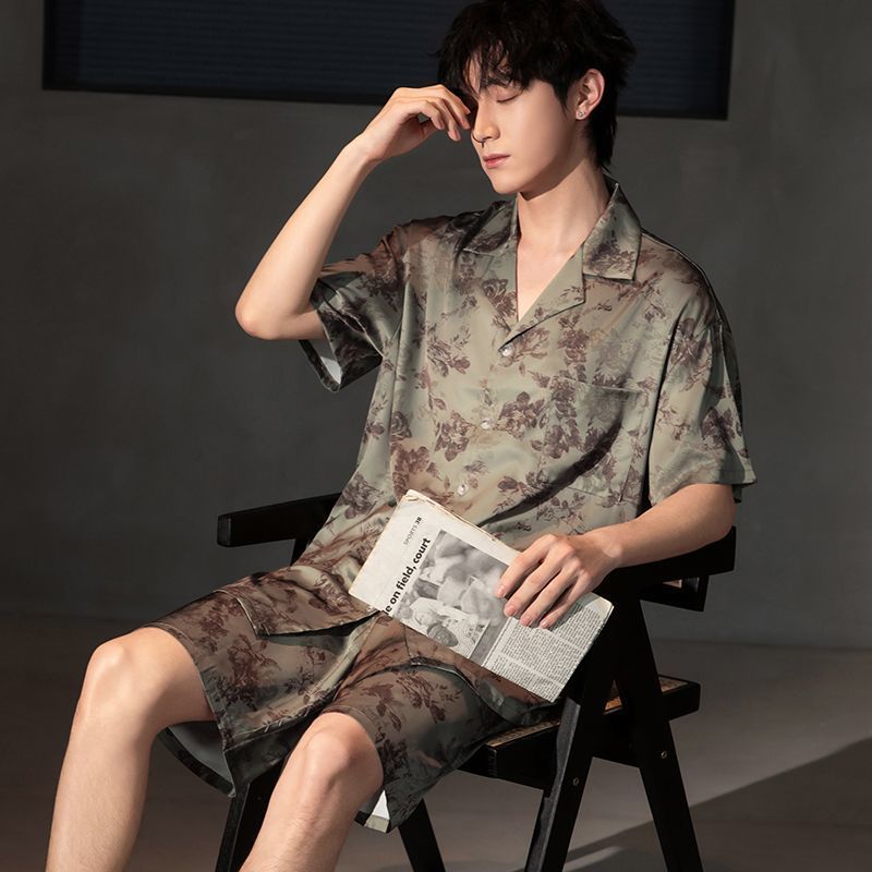 Ice Silk Pajamas Men's Summer 2025 New Short-Sleeved Shorts Cool Thin Pullover Men's Home Wear Set