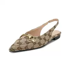 2025 Plus Size Women's Shoes Stiletto Low-Cut Slingback Deep Pattern Print Metal Buckle Comfortable Sandals Fashion Versatile