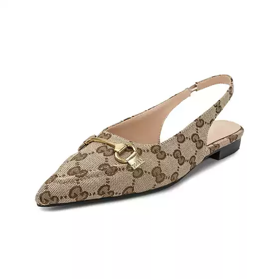 2025 Plus Size Women's Shoes Stiletto Low-Cut Slingback Deep Pattern Print Metal Buckle Comfortable Sandals Fashion Versatile