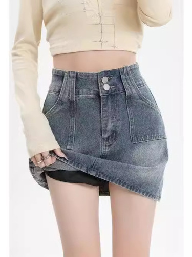 A-line skirt with lining, high-waisted denim skirt, 2024 Hong Kong-style new arrival spring women's half-body dress, simple style