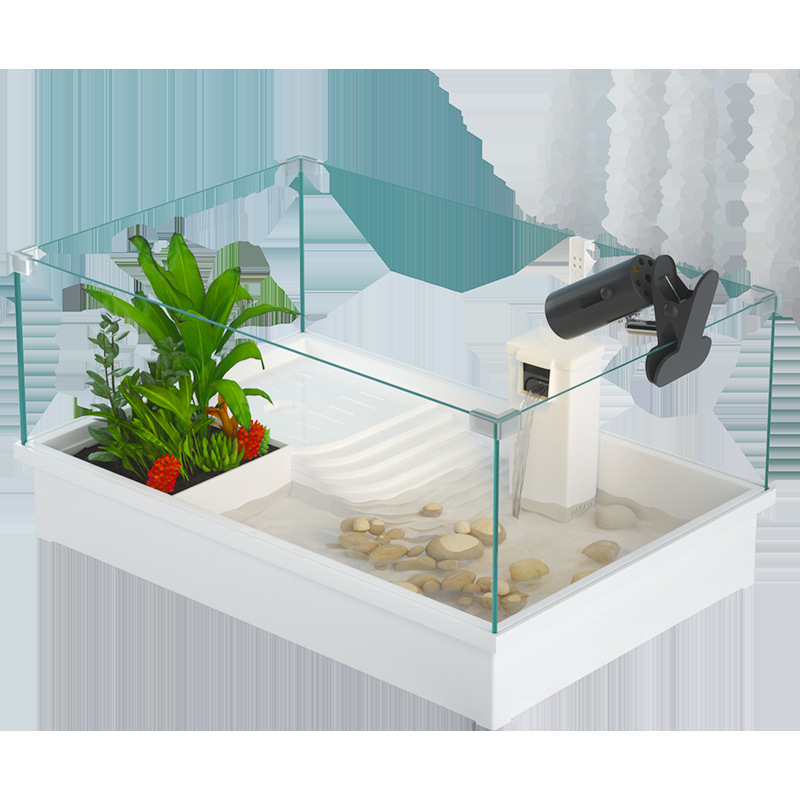 Tanque de cría de tortugas extragrande para uso doméstico con plataforma para tomar el sol, plataforma para trepar, paisajismo ecológico, plástico con tapa para evitar escapes.
