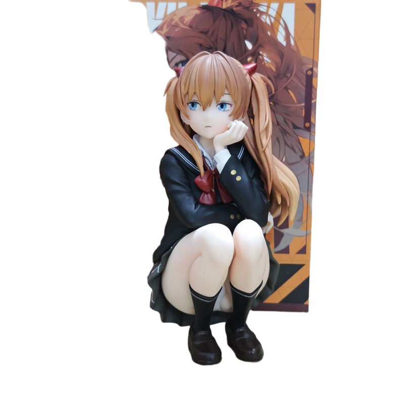 福音战士EVA明日香校服手办摆件 美少女蹲姿明日香动漫手办模型|undefined
