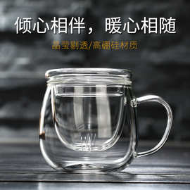 ins玻璃杯茶杯带把盖透明耐热加厚过滤茶水分离女男水杯办公杯