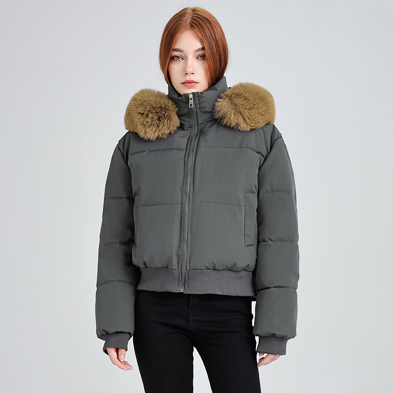 Europa y los Estados Unidos comercio exterior azul tibetano sensación de diseño encapuchado algodón cuello de invierno nuevo algodón corto chaqueta de pan