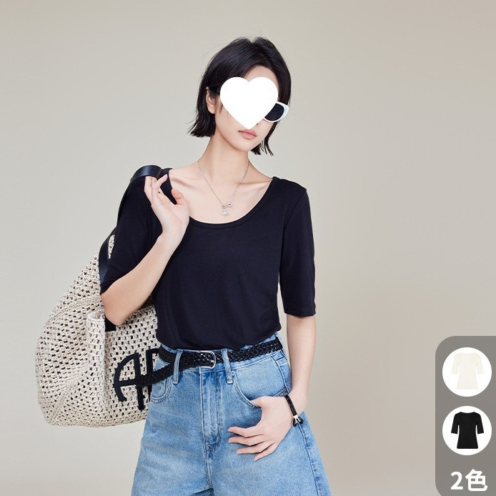 Meiyang MEIYANG Kayla T-shirt acetic acid pull frame_simple Joker crew neck five short sleeve jacket-Friday