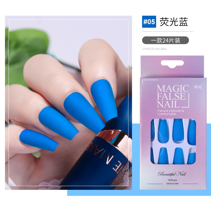 Nueva pieza de esmalte de uñas de desgaste de ballet largo luminoso transfronterizo terminado parche de uñas esmerilado pegamento jalea pieza de uñas falsas