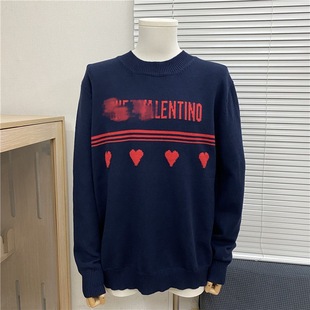 High-Quality 25 Vt Warren Heart Letter Logo Jacquard Loose Round Neck Men's and Women's Knitted Sweaters Cross-Border