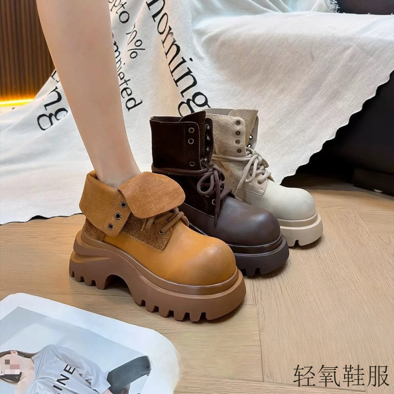 厚底马丁靴女款2025新款英伦风大黄靴骑士靴短靴女春秋单增高靴子|undefined