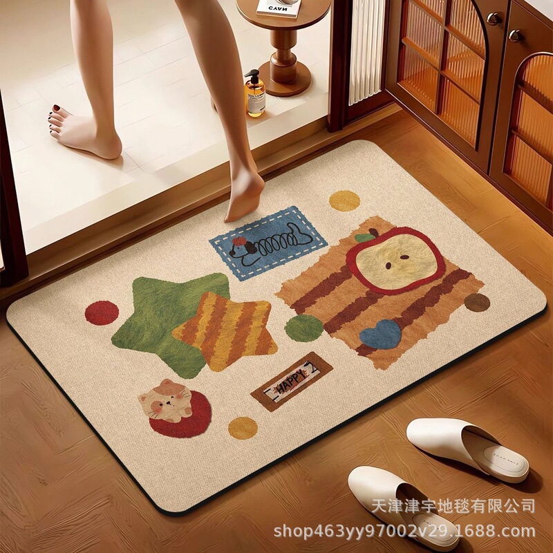 Cute and Fun Cartoon Floor Mats for Bathroom, Kitchen, and Entryway, Non-Slip, Stain-Resistant, Wear-Resistant, Easy to Maintain, with a Unique Design