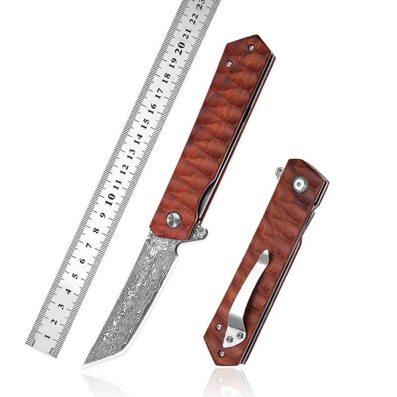 大马士革折叠刀多用途户外野营快开小刀不锈钢随身高硬度折刀