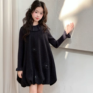 女童连衣裙套装秋冬款2026新款洋气女孩背心裙韩系加厚花苞裙子潮