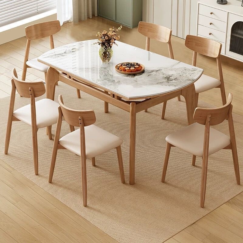 Slate Dining Table and Chair Combination Retractable Household Small Apartment Simple Cat Ear Solid Wood Folding Variable Round Dining Table
