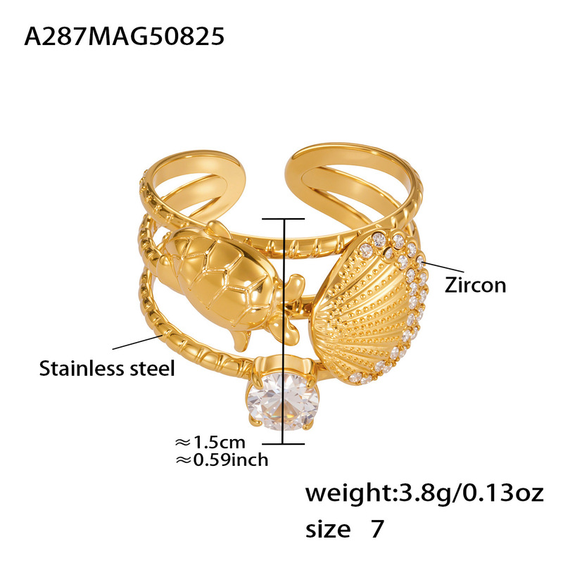 鑫艺鑫欧美跨境新款饰品5A锆石爱心开口戒指组合不锈钢18k镀真金|undefined
