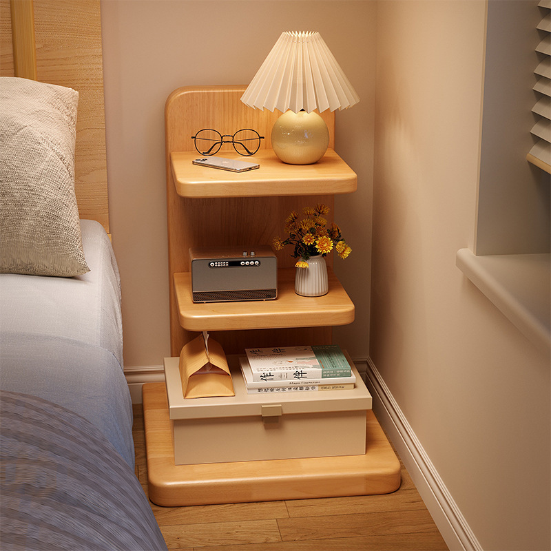 Estante de cabecera de madera maciza, estantería de piso a techo, estante de almacenamiento de esquina de dormitorio vertical de varios pisos, gabinete de entremezclado de esquina