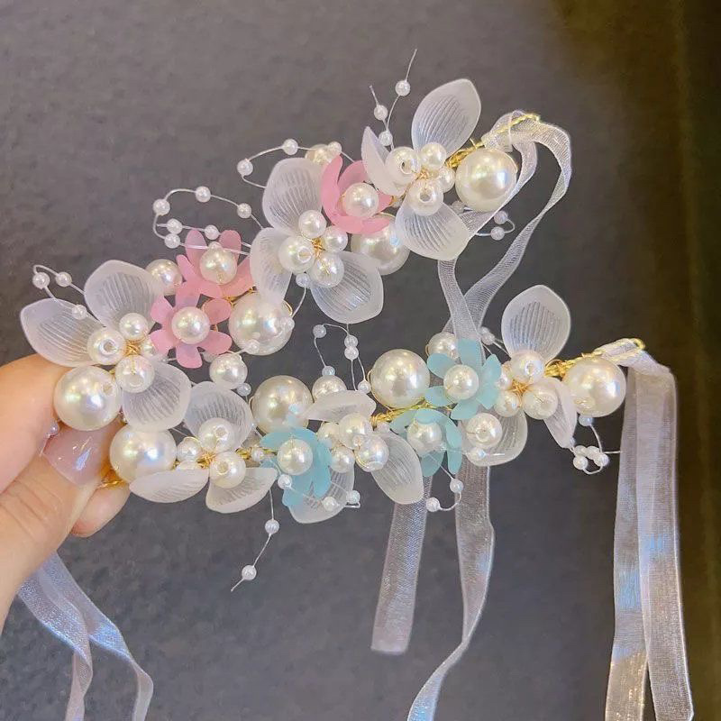 登厚新娘手环 新款珍珠磨砂花朵 手工编织叶子手环 儿童手环