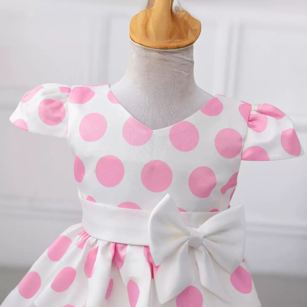 2020 Spring children's dress new girls' white bow belt + white dot dress red sapphire blue
