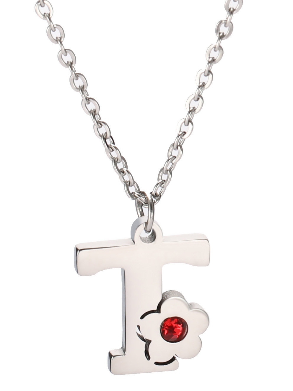 Simple Style Letter Flower Titanium Steel Polishing Inlay Zircon Pendant Necklace_colorza_5