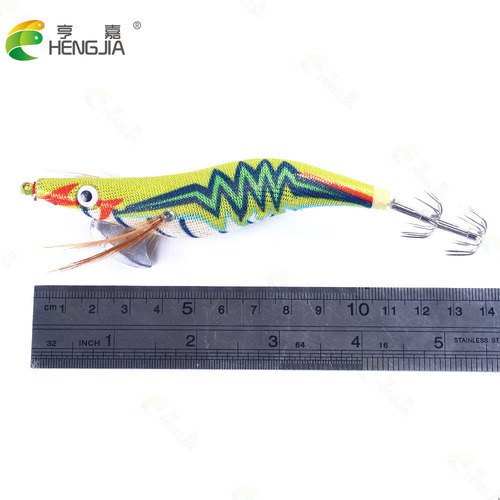 Hengjia New Luminous Wooden Shrimp Bait 20g 3.5# Squid Hook Luya Bait Luya Ice Silk Shrimp Hard Bait Wholesale