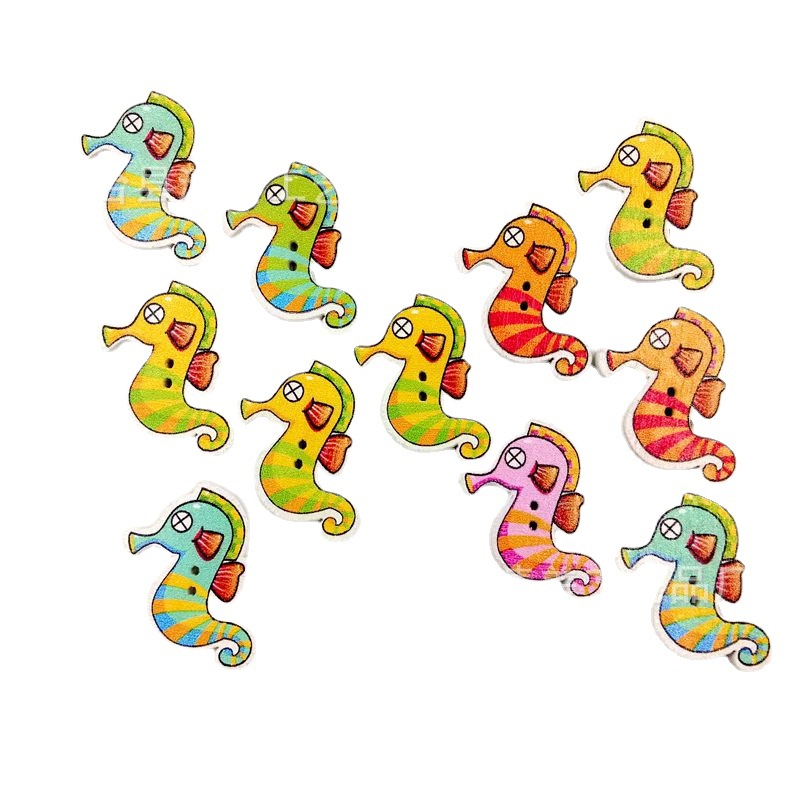 21*30mm fondo blanco dibujos animados caballito de mar serie botones de madera caballito de mar color botones de madera