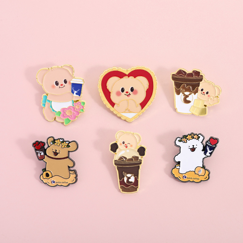Cute Butter Bear Coffee Peripheral Metal Badge Cartoon Cute Animal Luckin Badge Collection Souvenir