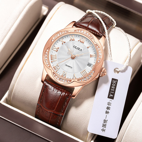 Women's watch fully automatic mechanical watch casual fashion hollow mechanical watch genuine leather waterproof diamond watch for women